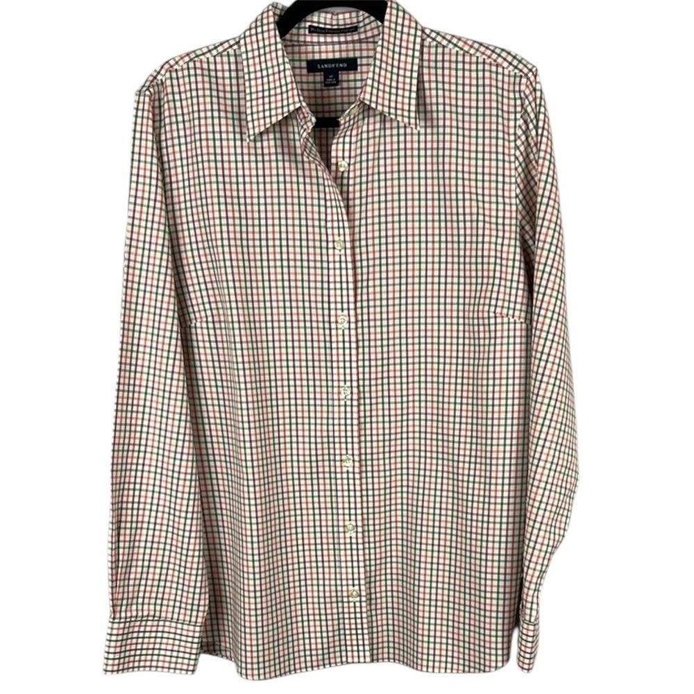Lands' End Multicoloured Plaid Blouse with Classic Style Size 14T